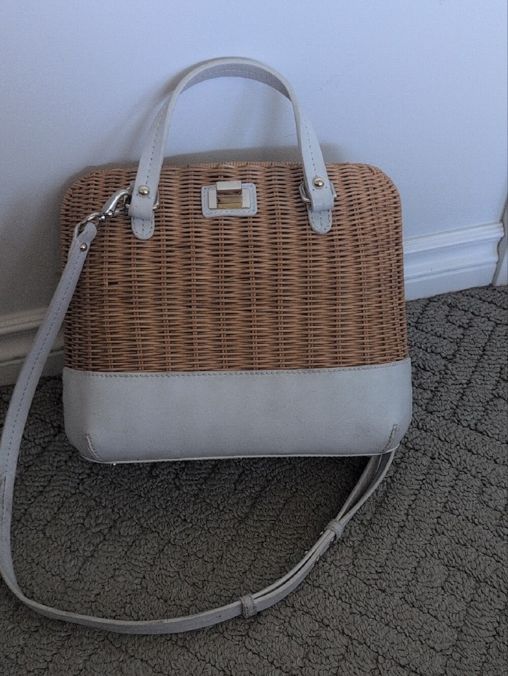 Kate Spade Woven Satchel with White Trim - Picture 5 of 7